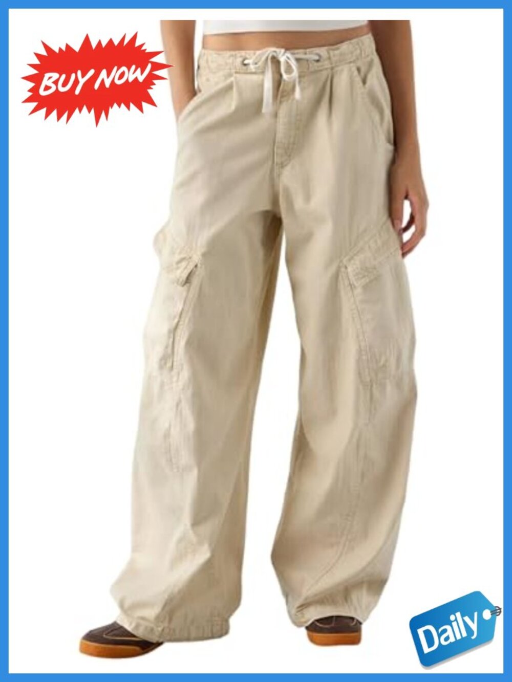 Women's Barrel Leg Cargo Pants Elastic Waist Lounge Trousers with Pockets